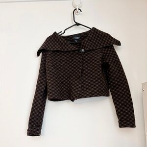 Cynthia Rowley Cropped 100% Merino Wool Houndstooth Sweater